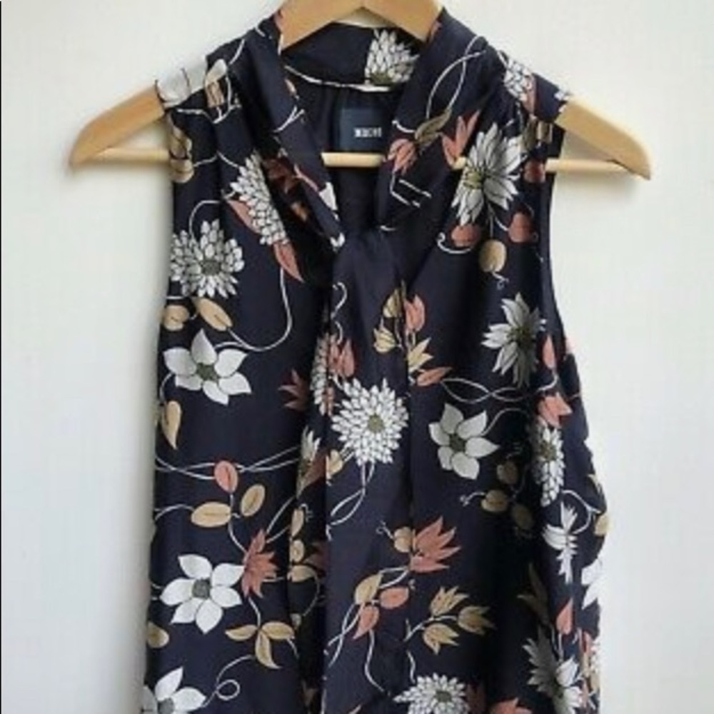 MAEVE ANTHROPOLOGIE BROWN FLORAL FRONT TIE V NECK SLEEVELESS TOP size 0 XS SILK